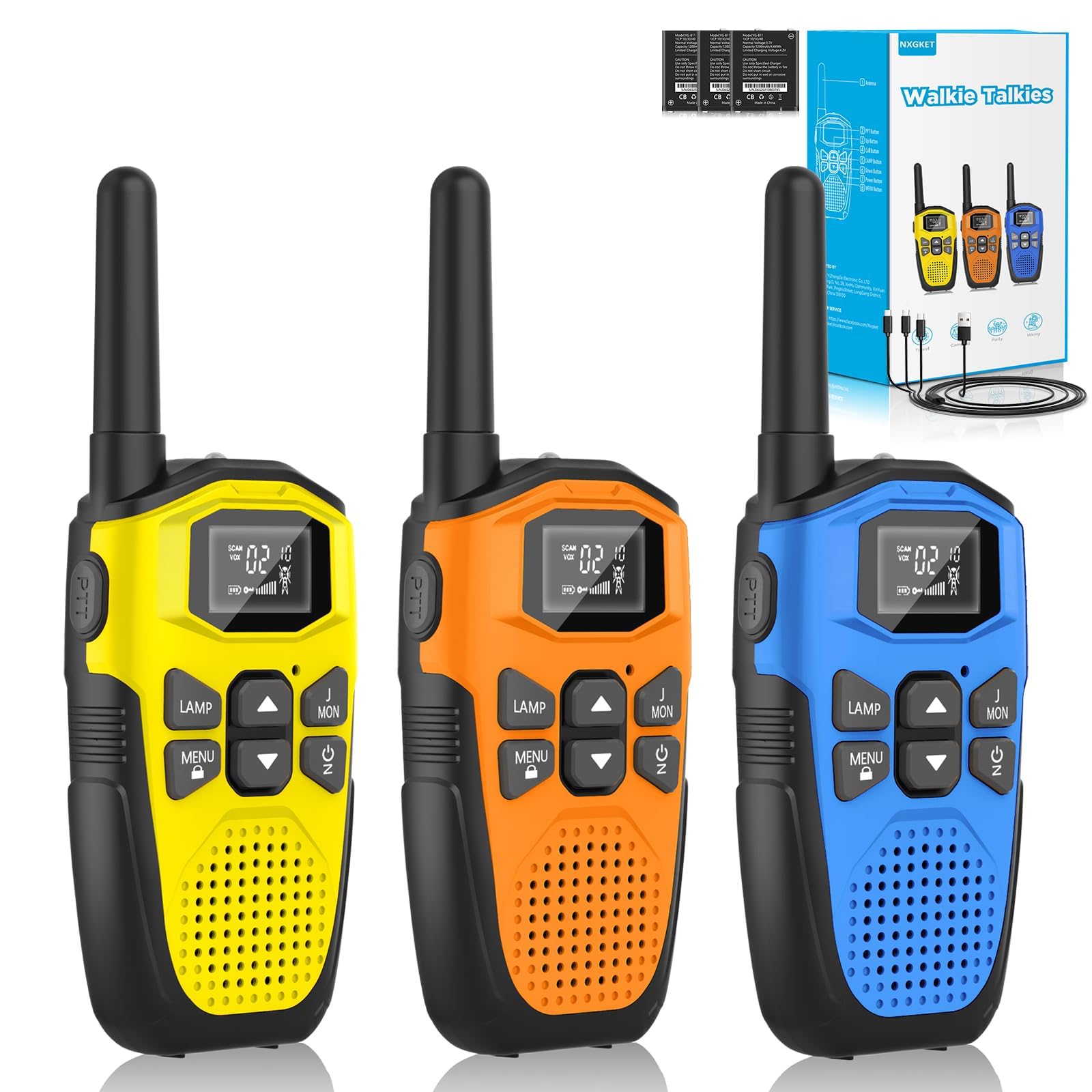 Walkie Talkie Set of 3, NXGKET Walkie Talkie Rechargeable for